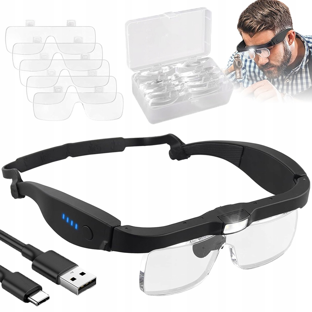 Lupa Do Czytania Bez Użycia Rąk Szkło Powiększające Zoom 5 Soczewek Led