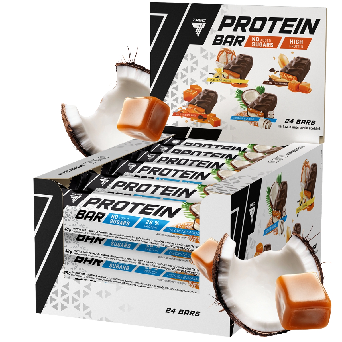 Levně Trec Protein Bar 24 x 48 g Proteinová Tyčinka Bez Kokosového Cukru Karamel