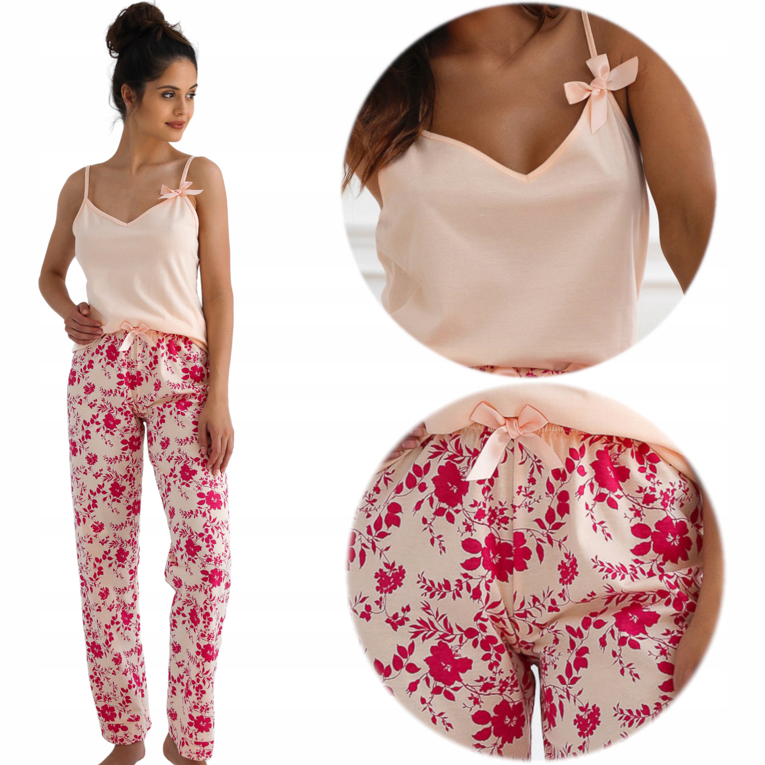 Piżamka w Kwiaty Ramiączka Długie Spodnie 100% Bawełna Polska XL Isabella