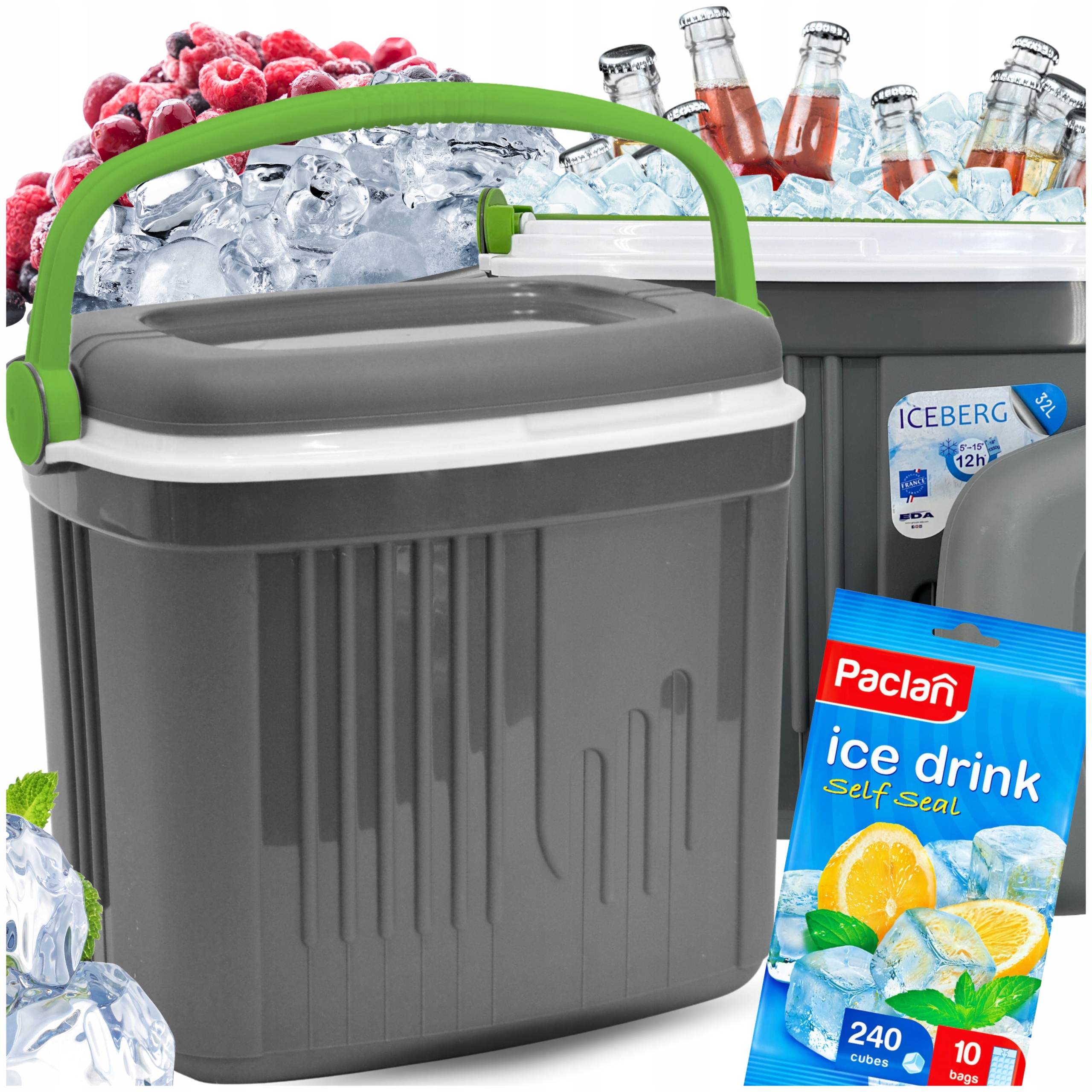 Turistická lednička na náplně 8 l šedá Dárek sáčky do 240 kostek ledu