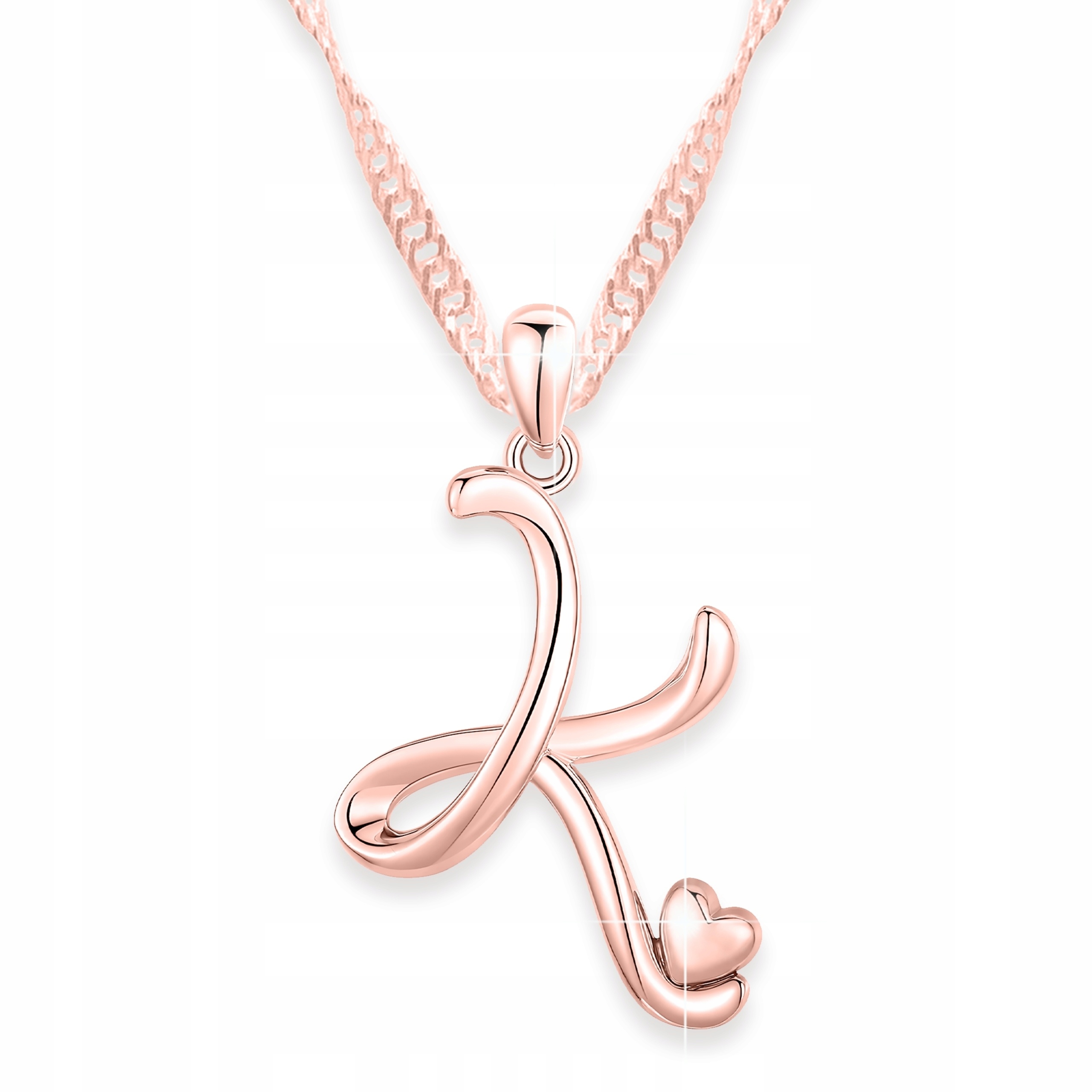 Pozlacený náhrdelník s písmenem K Srdce Písmeno Forever Love Heart Stříbro 925