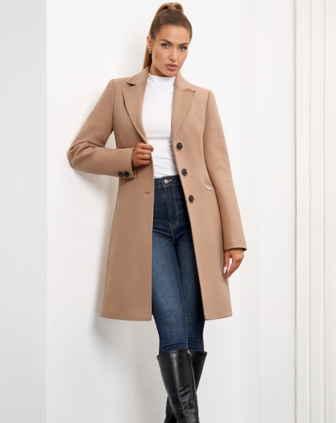 Klasický jednořadý podzimní a zimní kabát Zartex Tina Cappucino 36 AW25