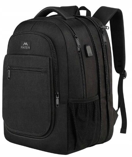 Matein plecak 17 cal laptop biznesowy poszerzany czarny Usb miejski 37L XXL
