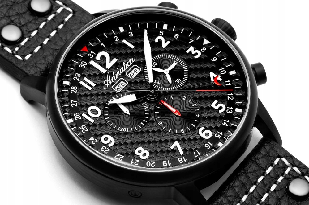 Švýcarské Pánské Hodinky Adriatica Chrono Černé Pilot 45 mm