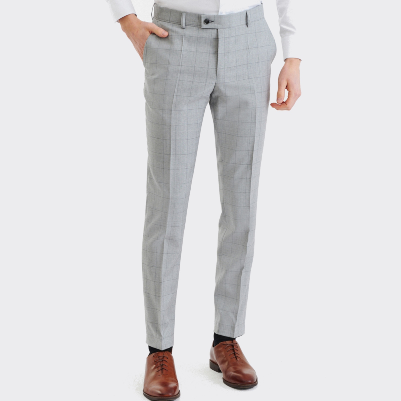 Šedé kostkované oblekové kalhoty 100% vlna Slim Fit Pako Lorente 176/80