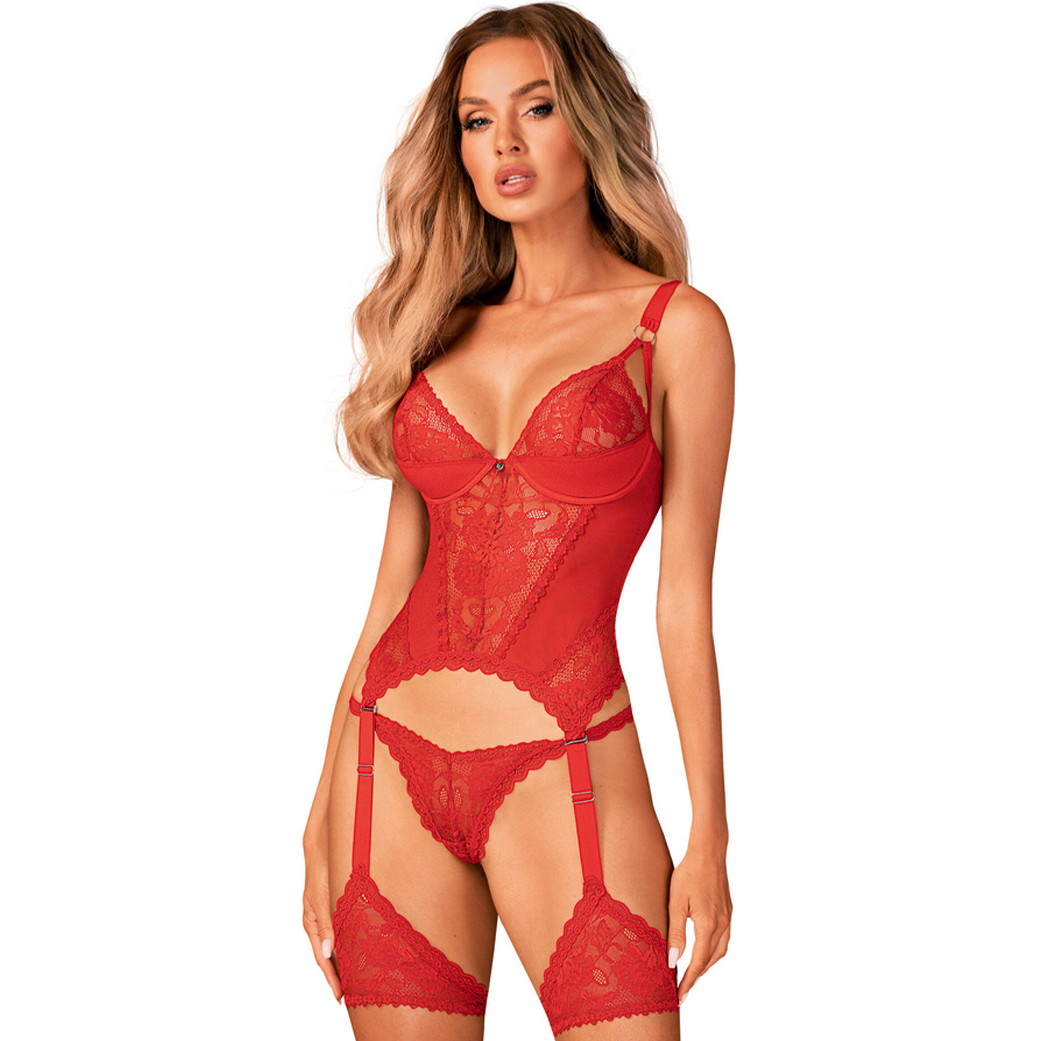 Červený smyslný korzet a Tanga – Obsessive Belovya Xs/s