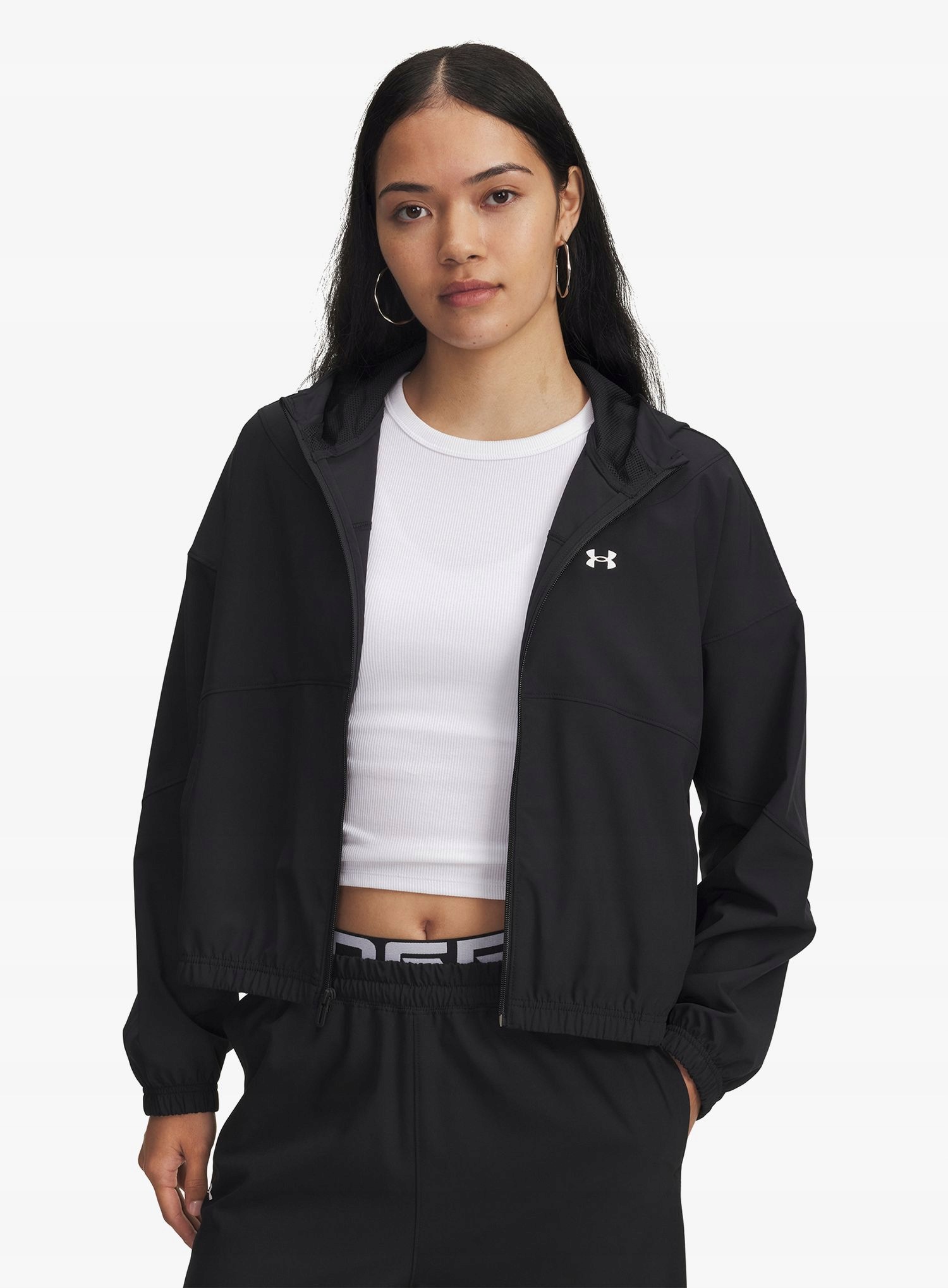 Dámská bunda Under Armour Rival Woven Jacket Hooded černá/černá/bílá S