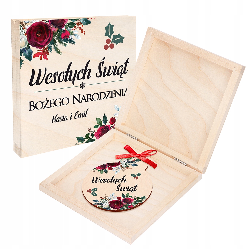 DREWNIANA KARTKA ŚWIĄTECZNA + BOMBKA NA CHOINKĘ