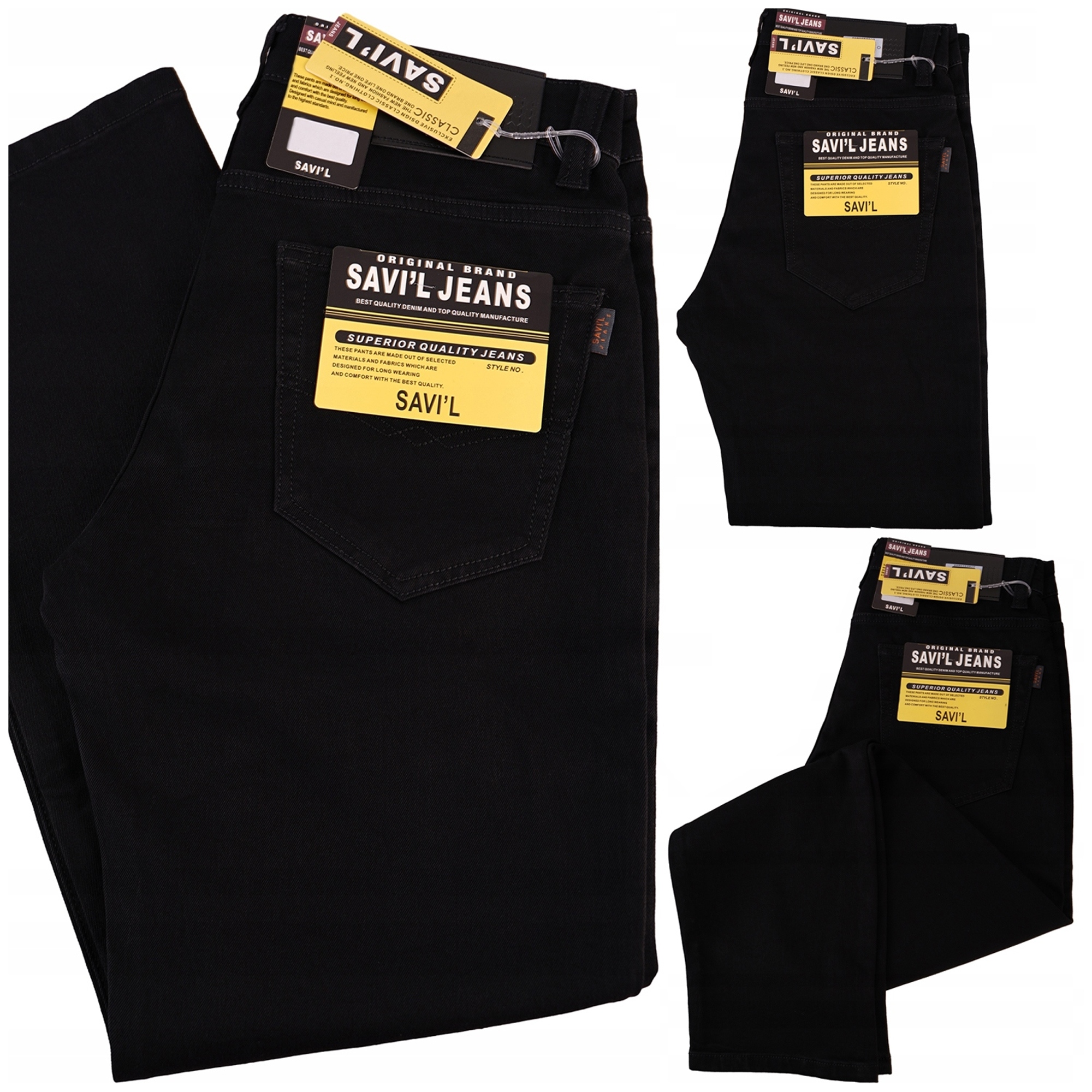 Spodnie męskie dżinsowe czarne bawełniane Savil jeans W35 L30 pas 92-98 cm