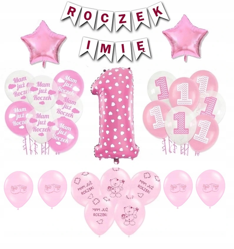 1 Urodziny Pierwsze Roczek Balony Zestaw Dekoracja