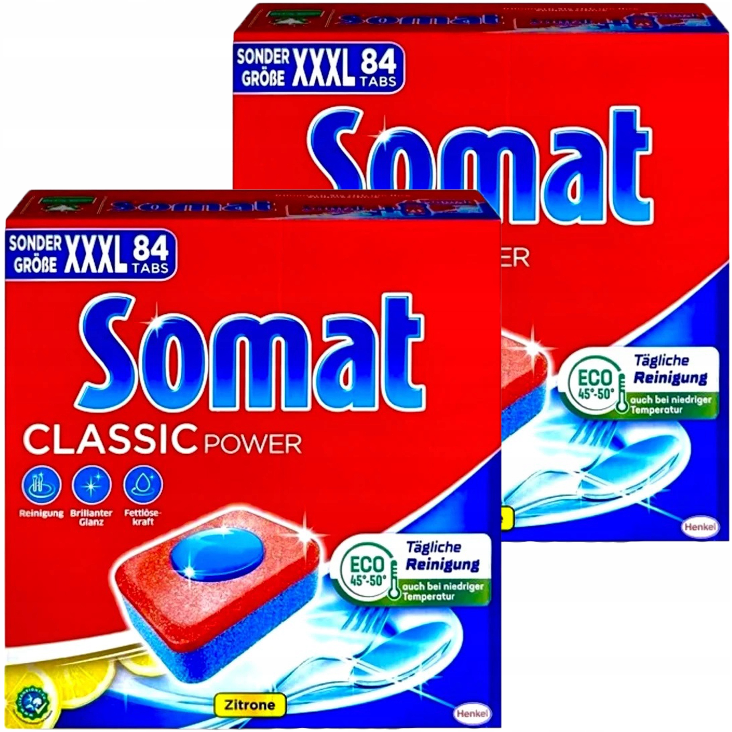 Levně Tabletky Kapsle do myčky nádobí Somat Classic Power XXXL 2 x 84 ks Citronové