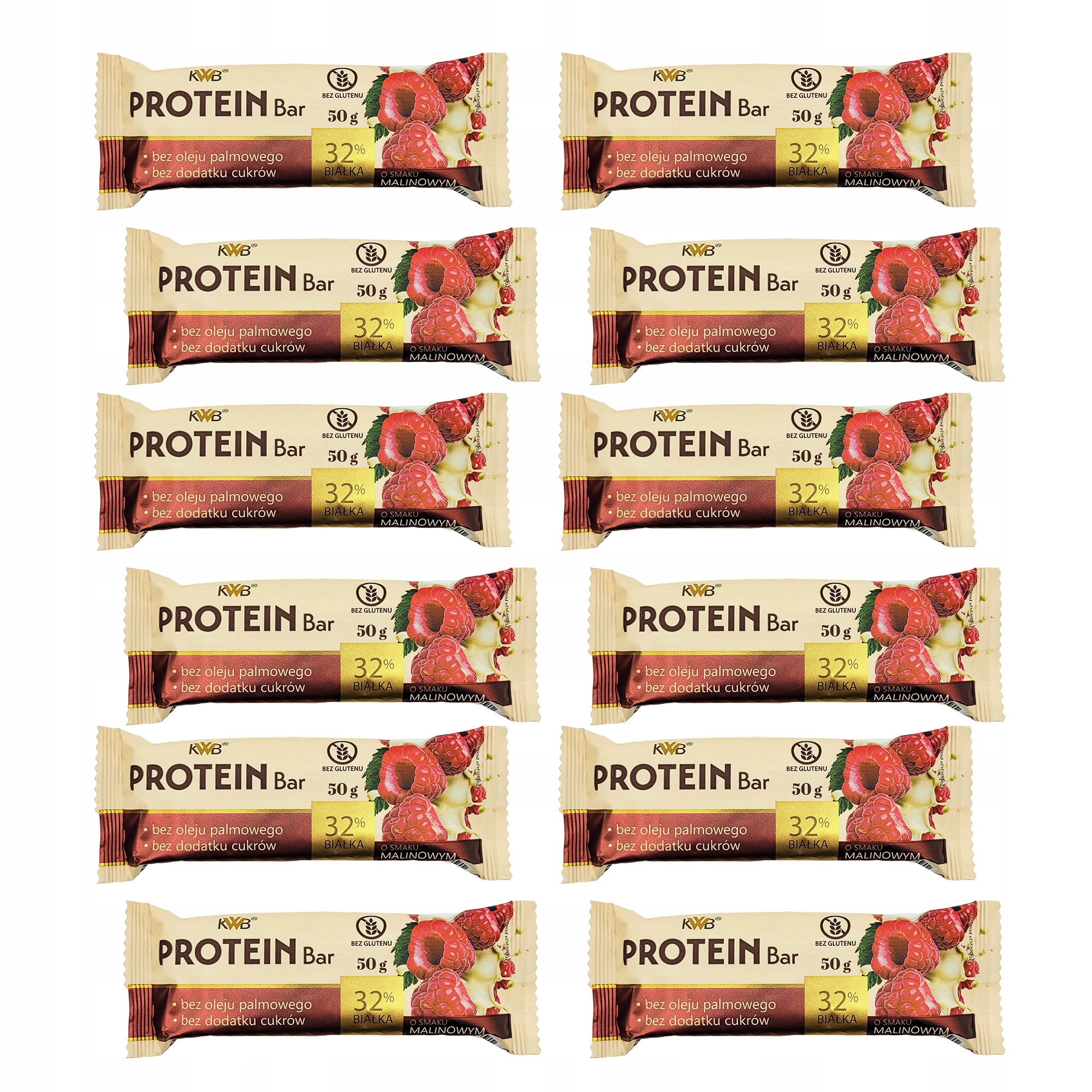 Baton Zestaw Batonów Proteinowych 12 x 32 % Białka Malina Czekolada Kwb