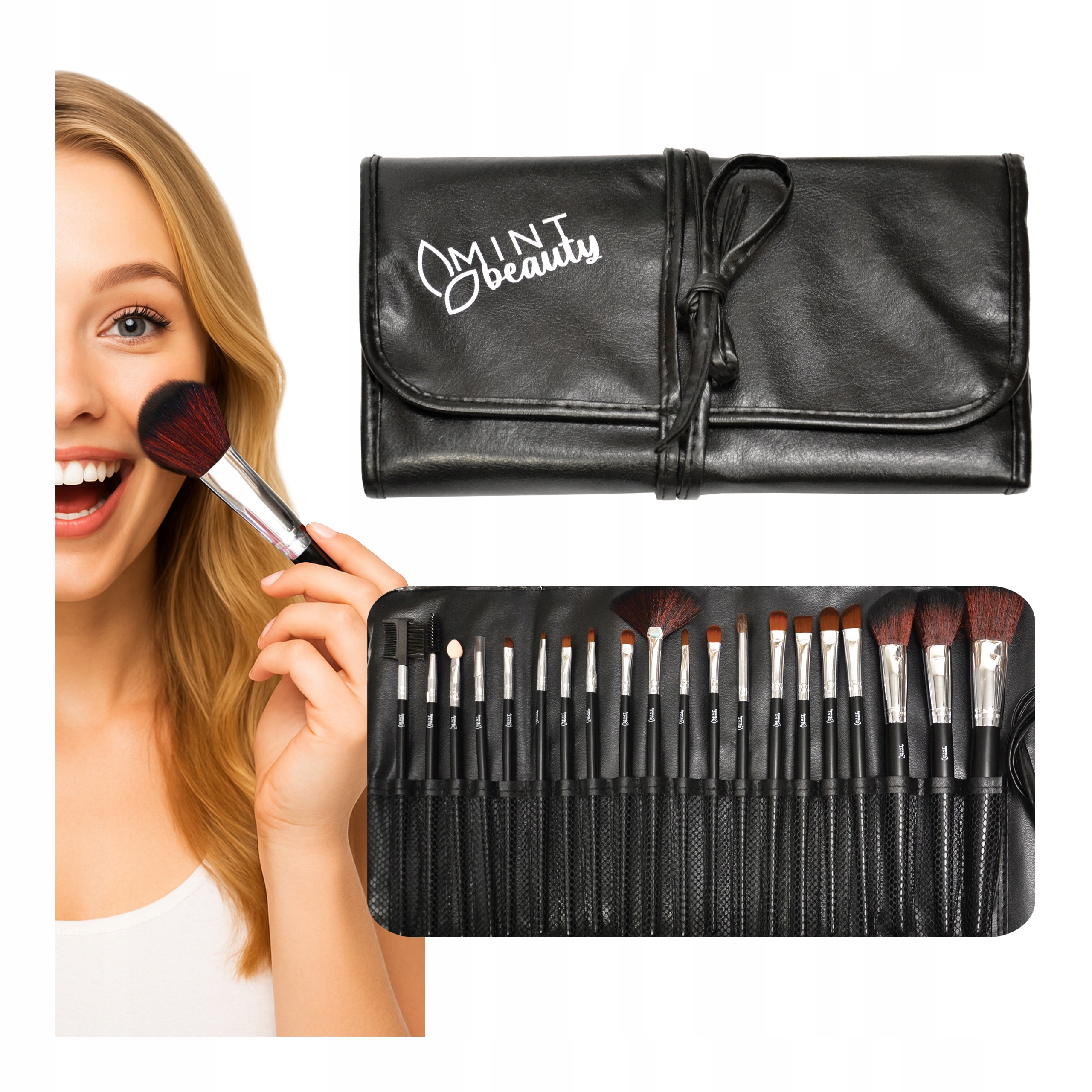 Kosmetické štětce na líčení Velký Set pouzdro 20 ks Profesionální černé