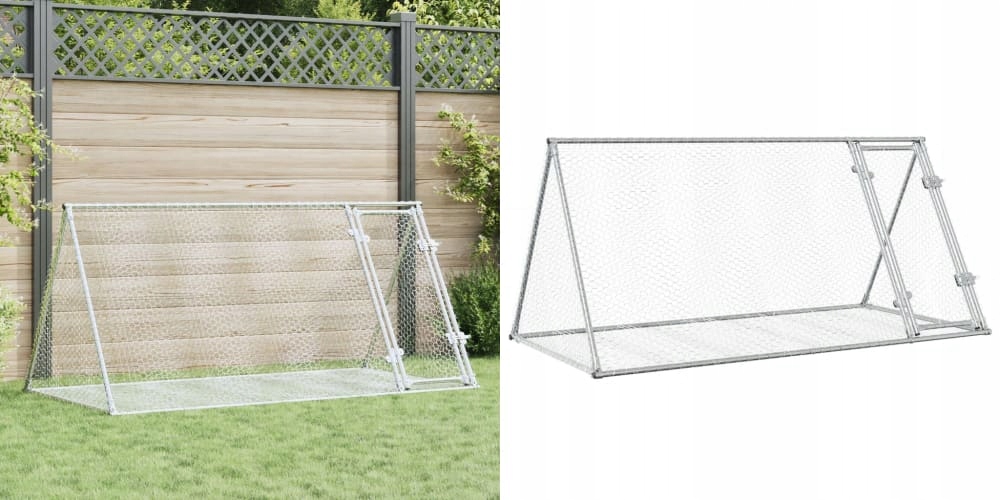 Stříbrná klec pro králíka, ocel, 200 x 105 x 91 cm