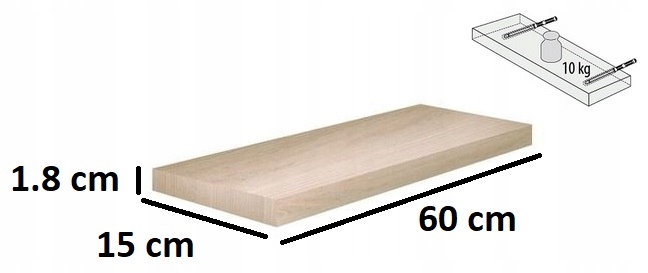 PÓŁKA ŚCIENNA WISZĄCA DĄB SONOMA 60CM REGAŁ MONTAŻ Kod producenta 3090