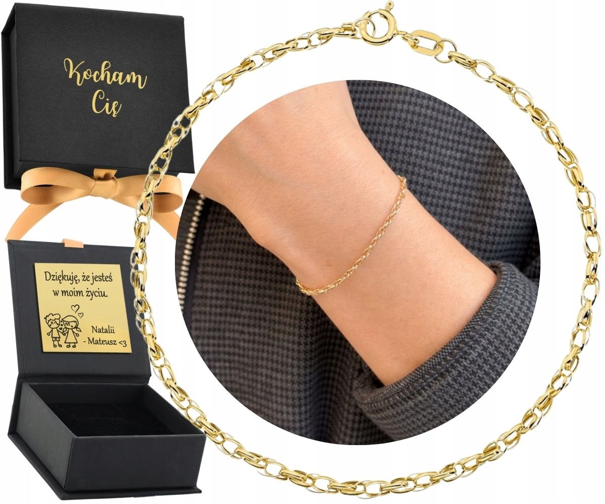 Zlatý náramek Elegantní Dvojité Rolo 585 14K Zlato Dárek Gravírování Bran