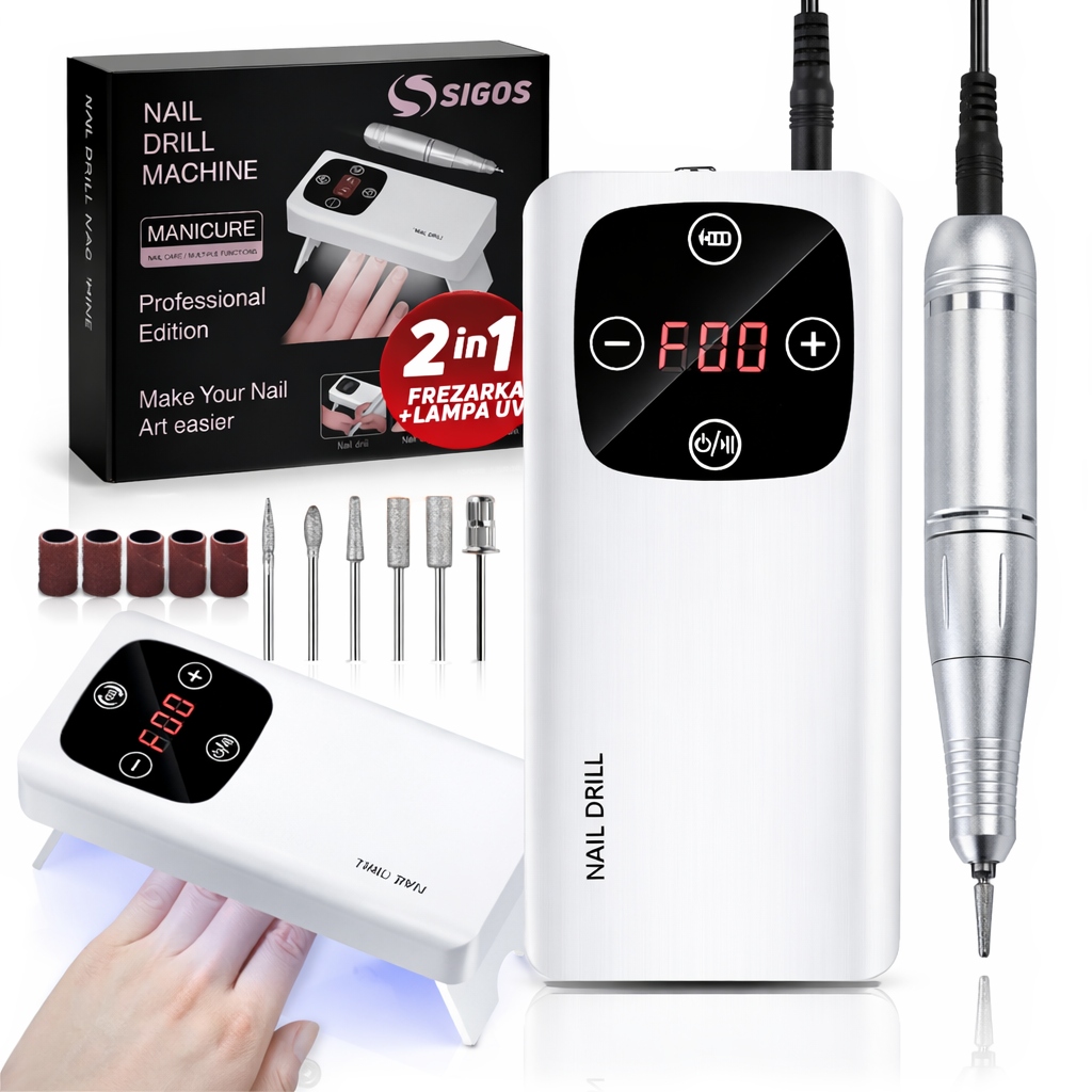 FREZARKA DO PAZNOKCI BEZPRZEWODOWA ZE STACJĄ MANICURE PEDICURE + LAMPA UV