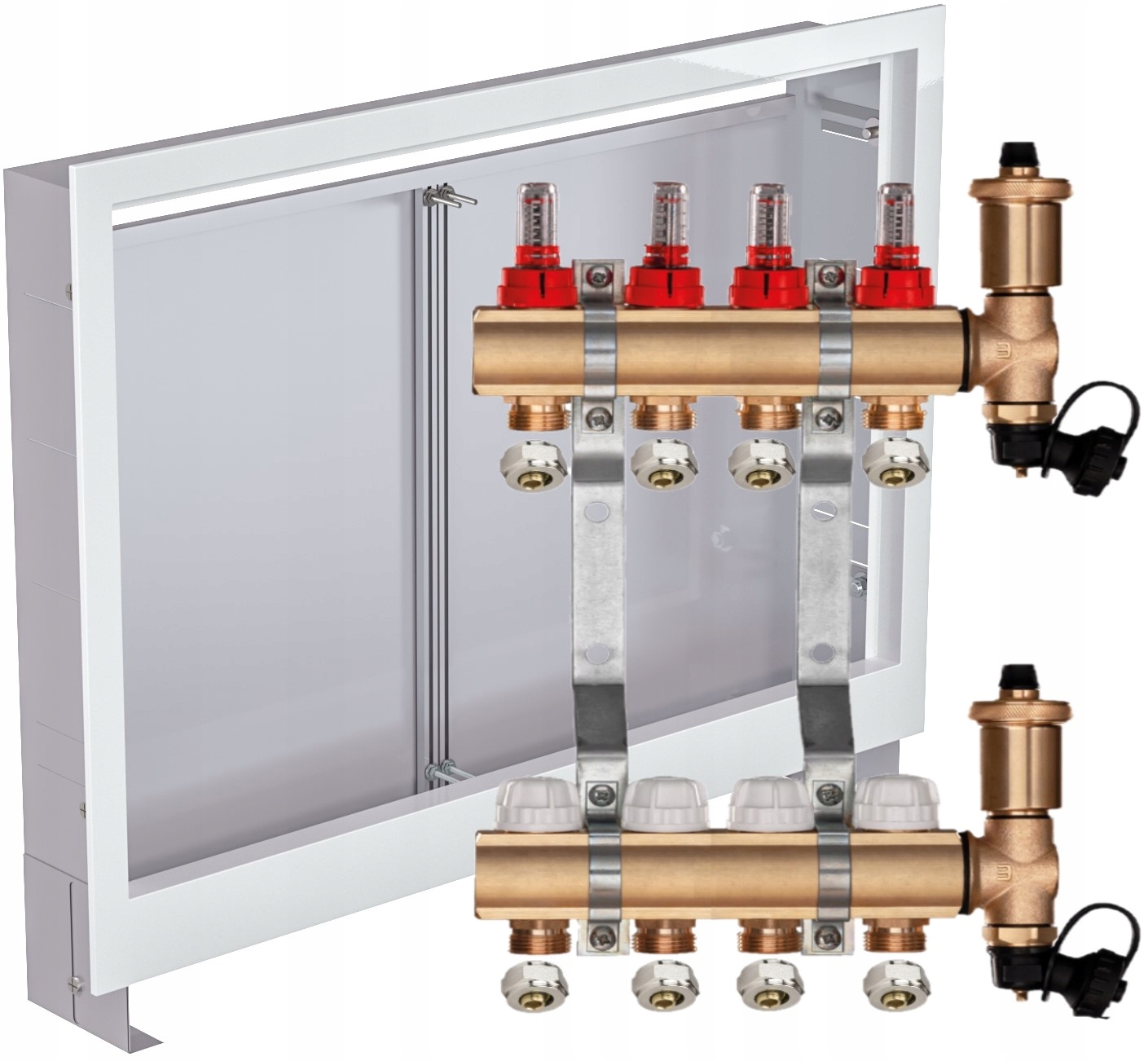 Rozdělovač pro podlahové vytápění 4 Pex Spojky Podomítková Skříňka