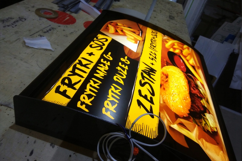 menu board podświetlany 50x50cm, restauracja, bar
