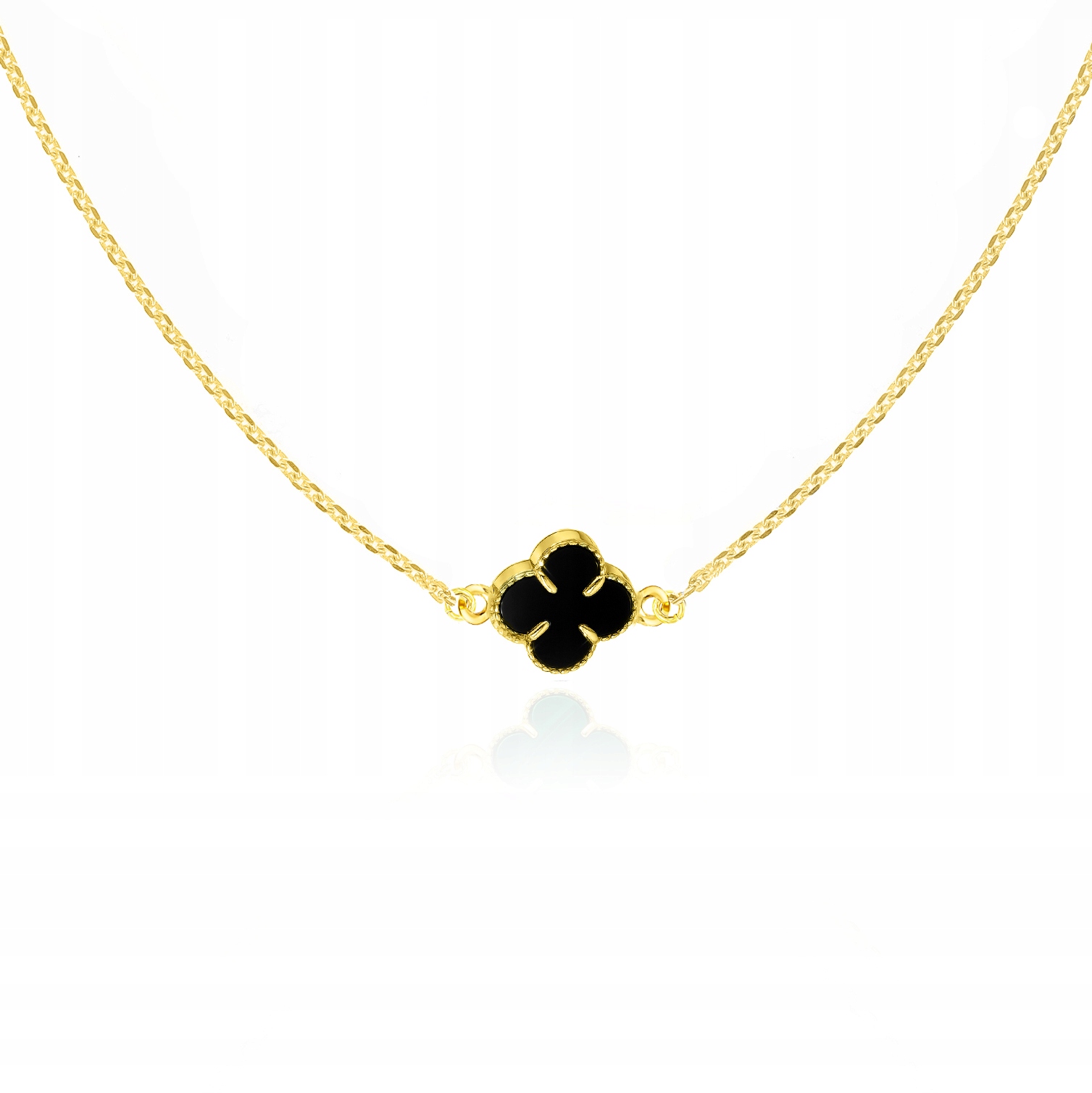 Zlatý pozlacený náhrdelník choker čtyřlístek černý onyx Ag.925 40 cm