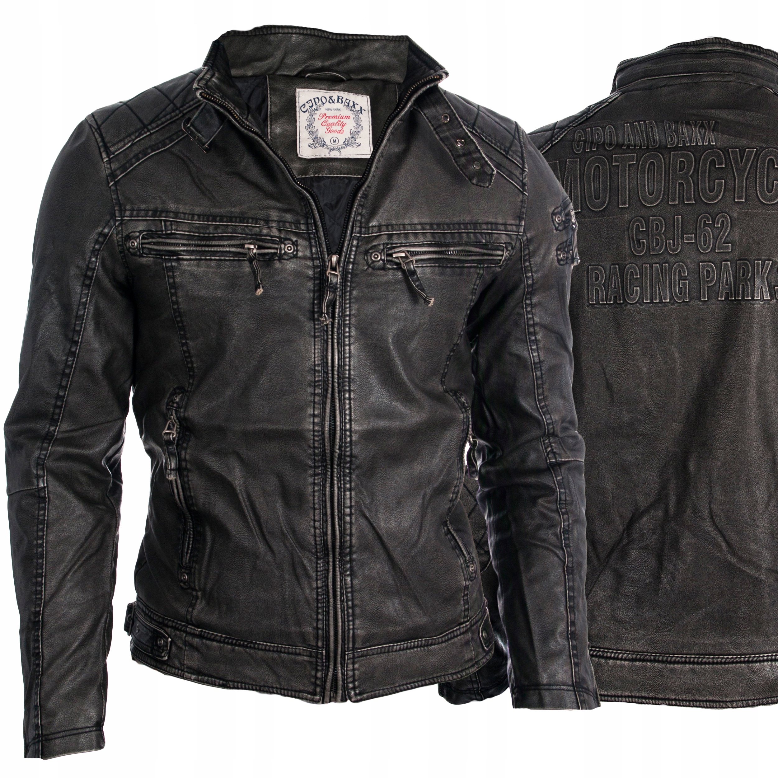 Přechodná kožená bunda Cipo Baxx Motor Racing Zámky Skull