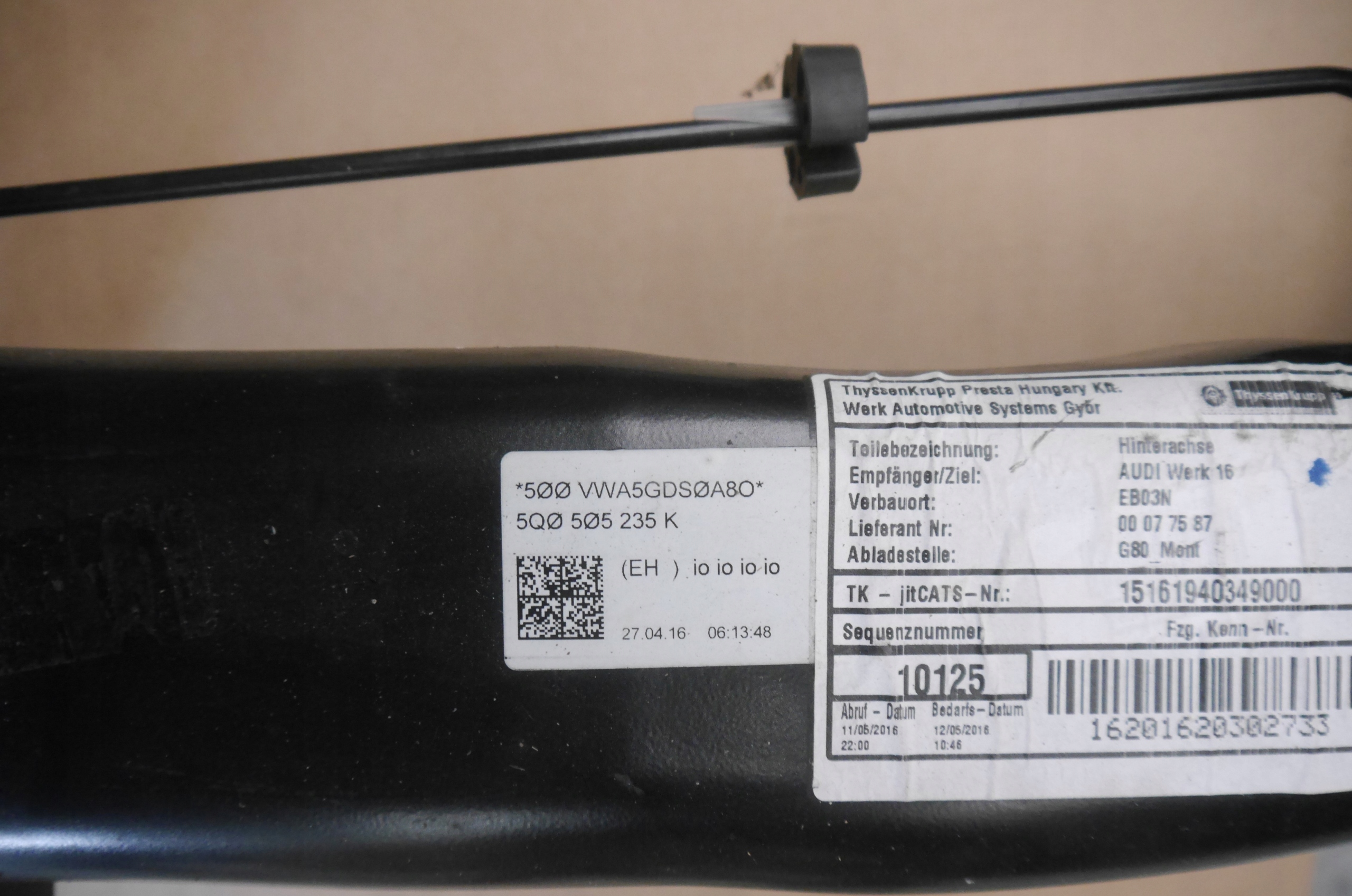 AUDI S3 A3 8V WÓZEK ZAWIESZENA TYŁ 5Q0505235K Numer katalogowy części 5Q0505235K