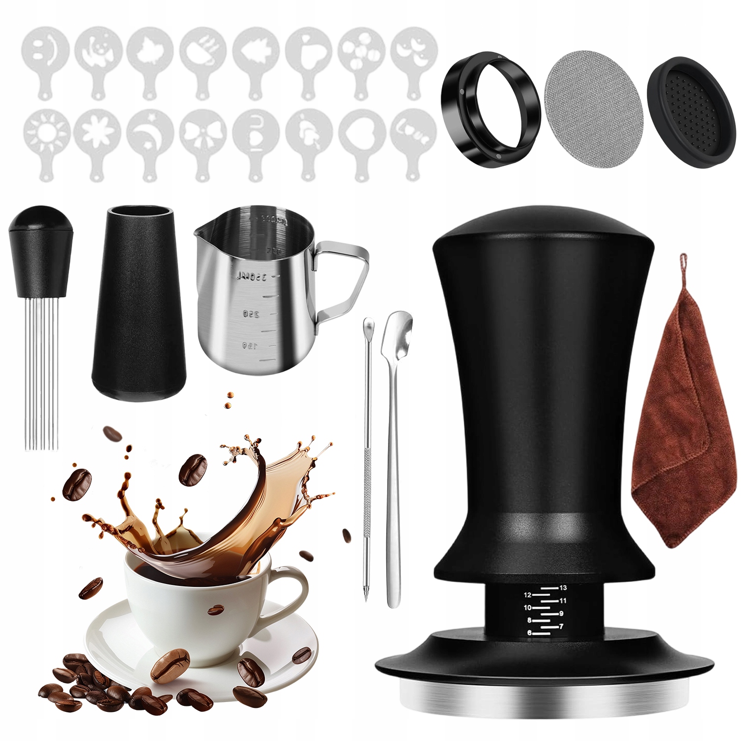 Levně Sada Na Kávu 51 MM – Šlehač, Napěňovač, Razítko, Síto, Šablony Latte Art