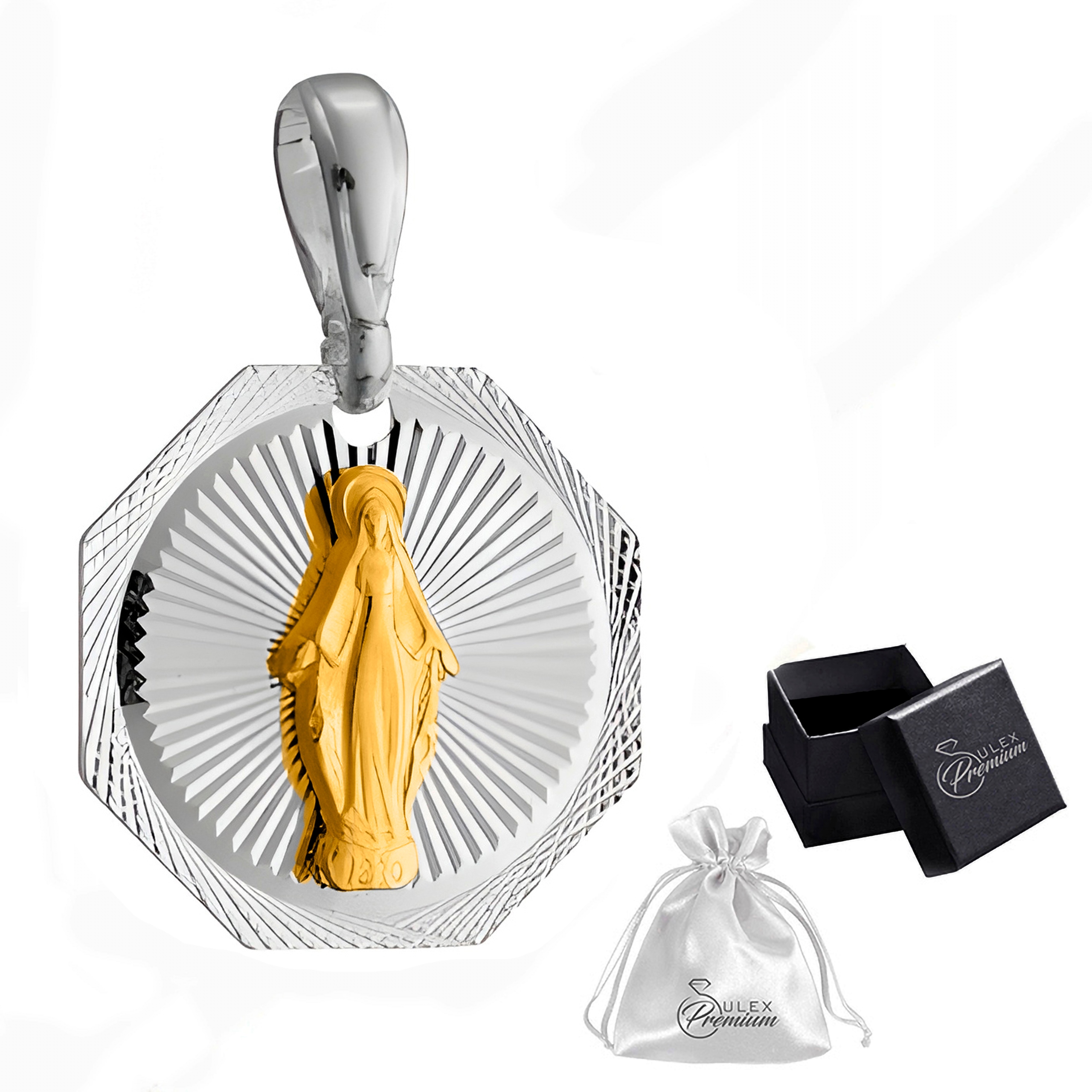 Stříbrný medailon ryzost 925 Zázračný Medailon Zlatá Matka Boží Úžasná