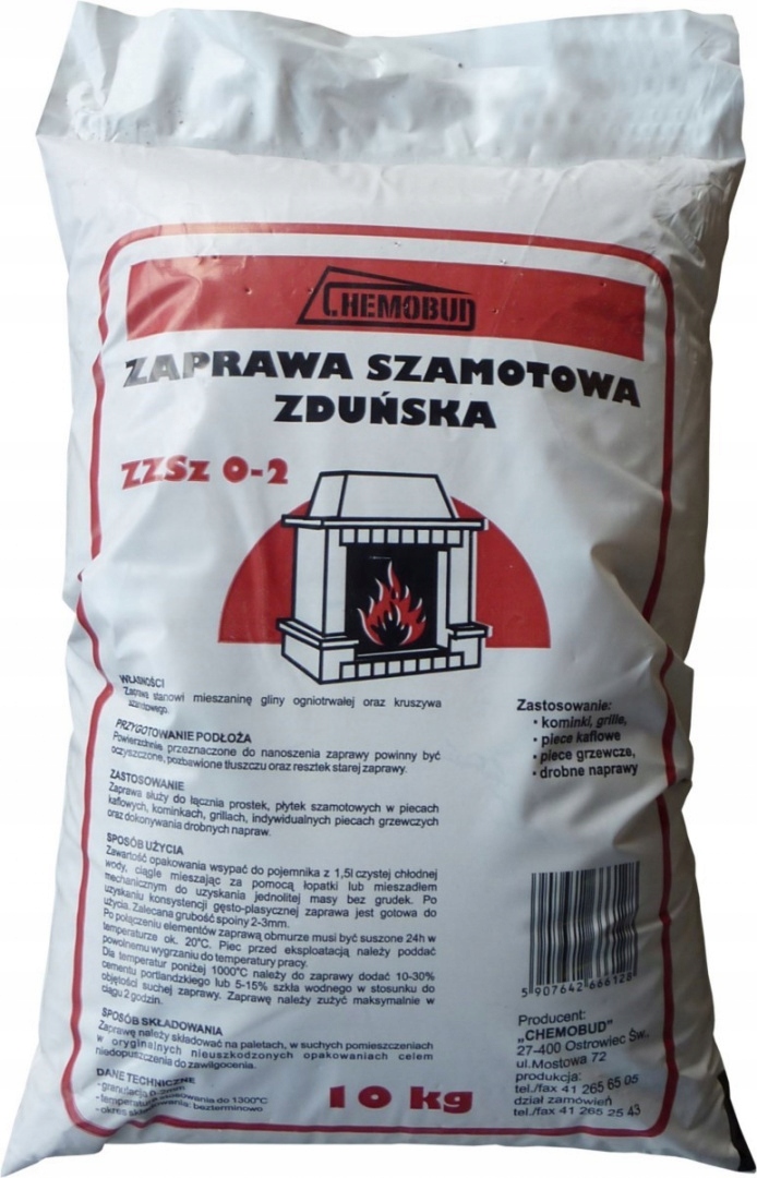 ZAPRAWA SZAMOTOWA ZDUŃSKA 10KG DO PIECÓW KOMINÓW KOMINKÓW SZAMOT