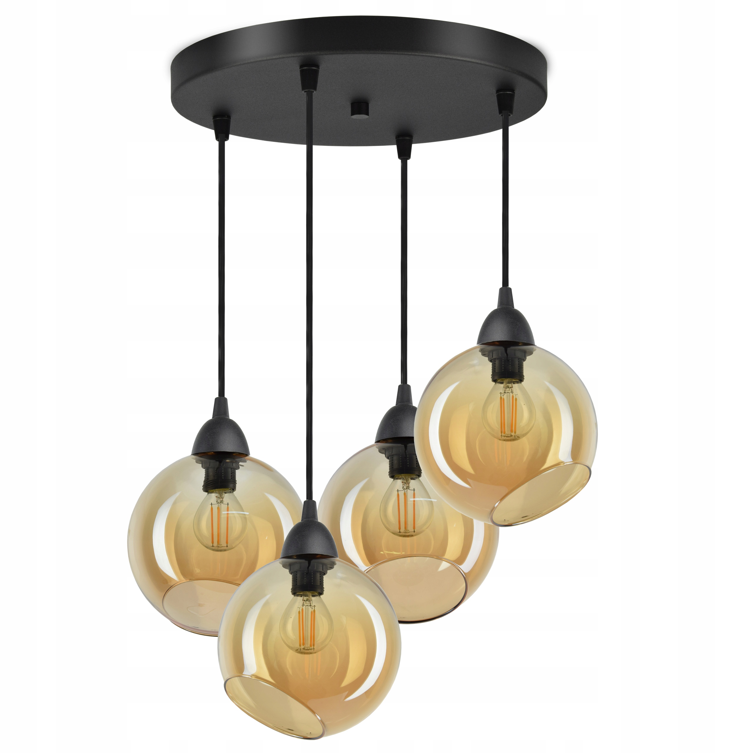 

Lampa Wisząca Sufitowa 4 Szklane Kule Miód Led