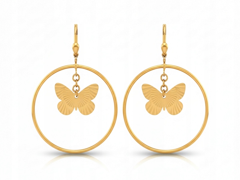 Náušnice Ze Zlata 585 velká závěsná kolečka, zapínání motýlků