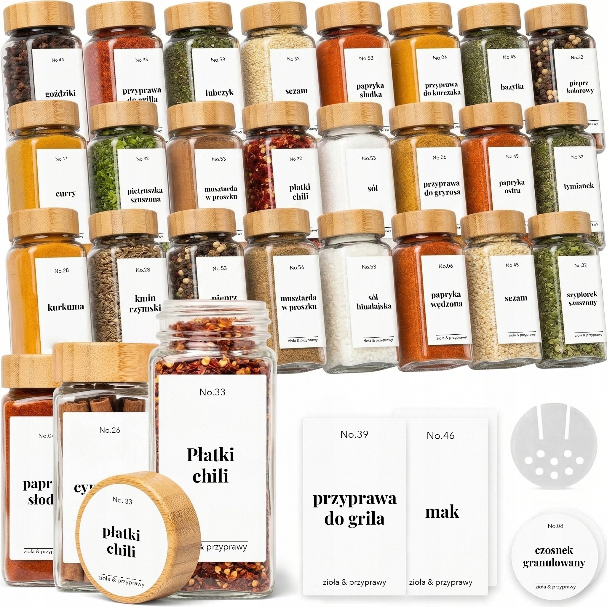 Słoiczki na przyprawy 24szt słoiki do przypraw pojemniki +etykiety naklejki