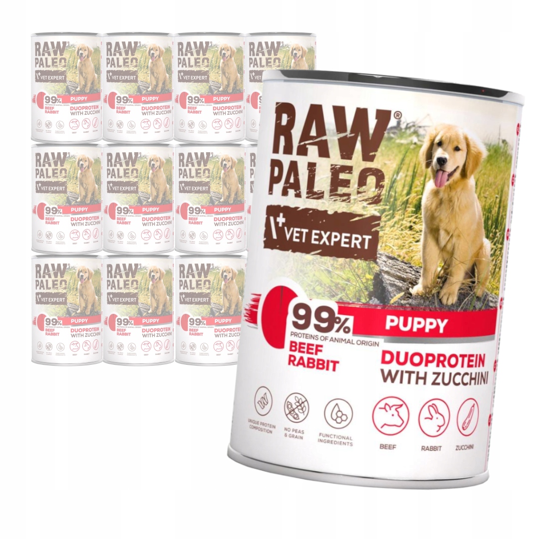 Levně Raw Paleo Puppy Duo 12x400g Vlhké Krmivo pro štěňata Hovězí králík