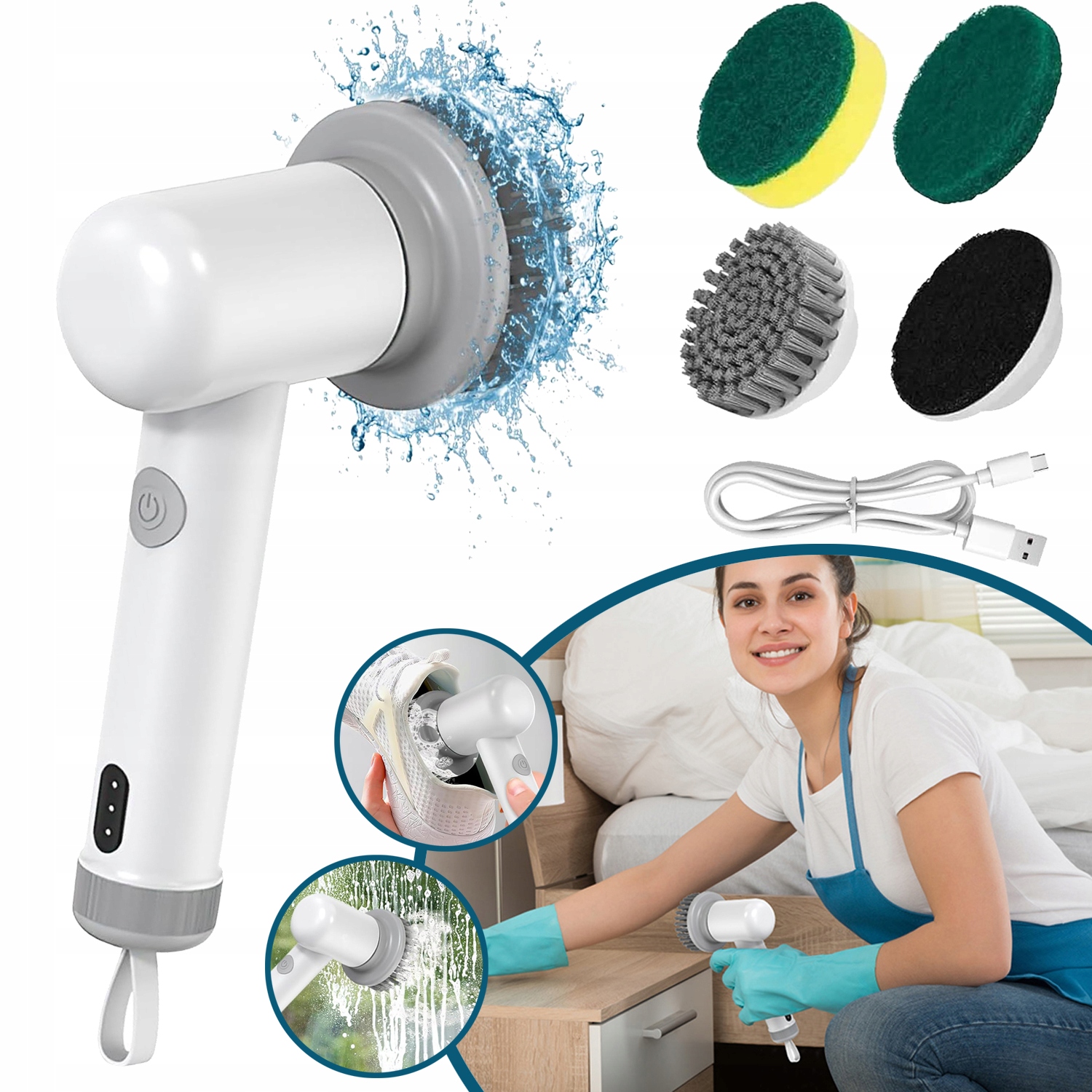 Elektrický Čisticí Kartáč, Drtič Se 4 Vyměnitelnými Hlavicemi