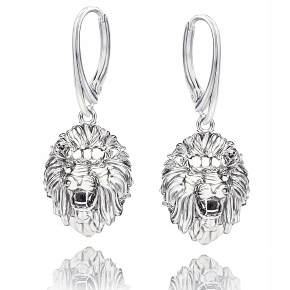 Lev Velká Hlava Lva Náušnice na anglickém biglu stříbro 925