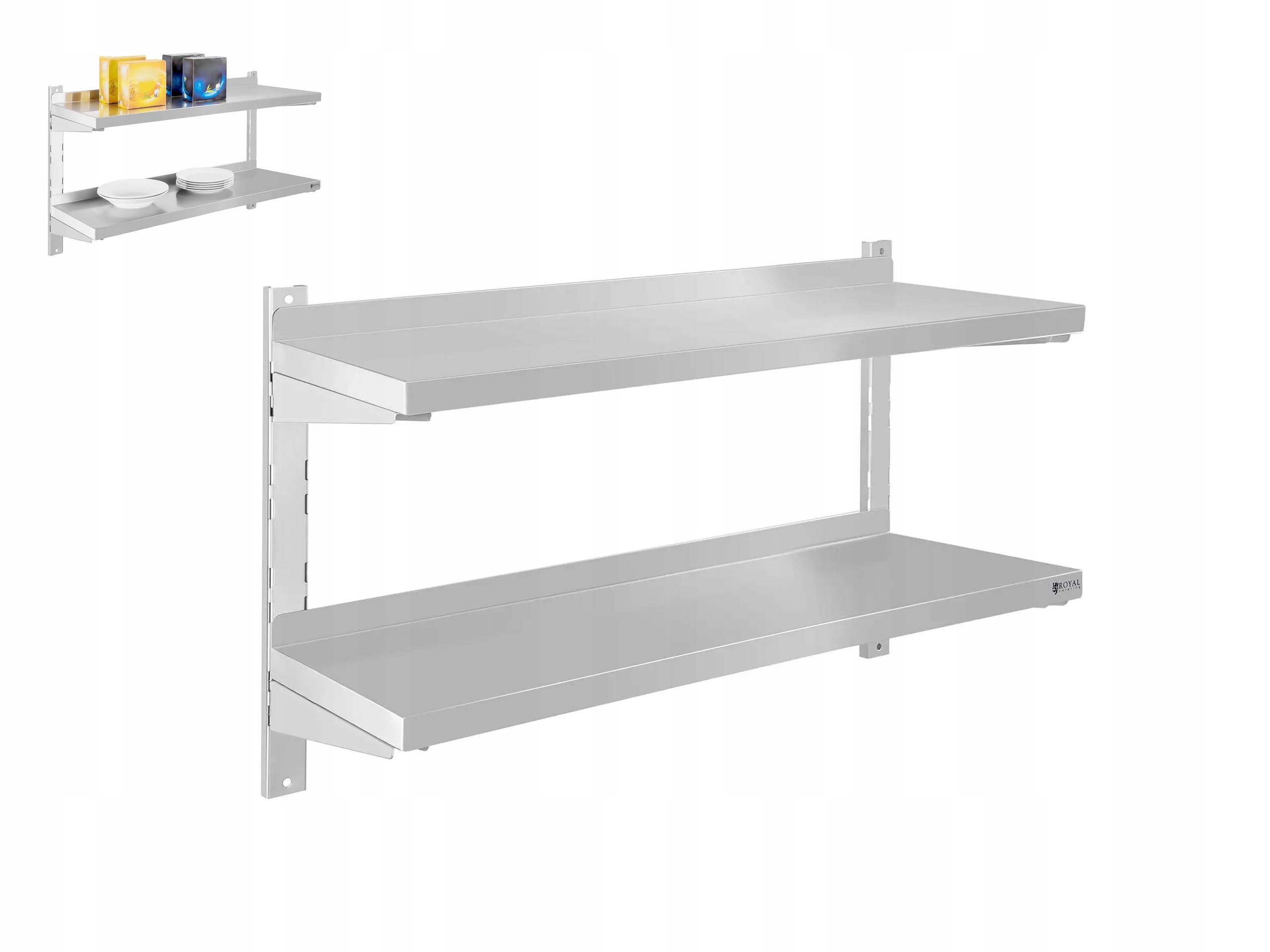 Závěsná Nástěnná Police Dvojitá Nastavitelná Na Kolejnicích 80x30 cm Inox