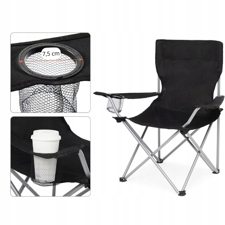 LEŻAK PLAŻOWY OGRODOWY TURYSTYCZNY KRZESŁO WĘDKARSKIE SKŁADANE 4W1 CZARNY Kolor dominujący czarny