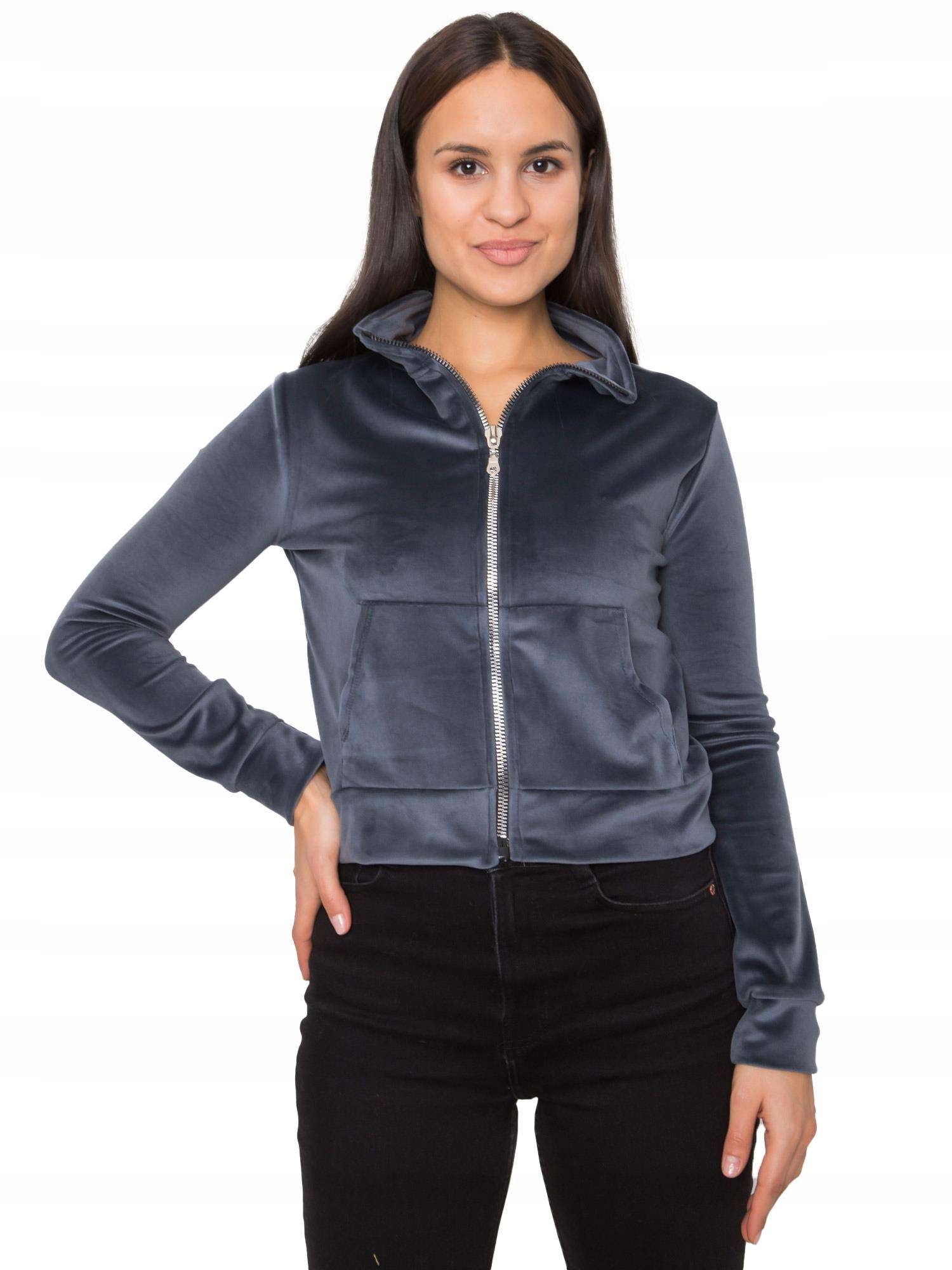 

Welurowa Bluza Damska rozpinana kieszenie S/m