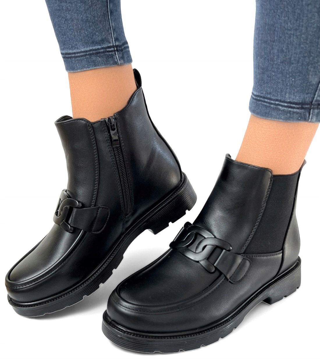 Kotníkové Boty se zapínáním na zip, zateplené boty s ozdobnou sponou *40*