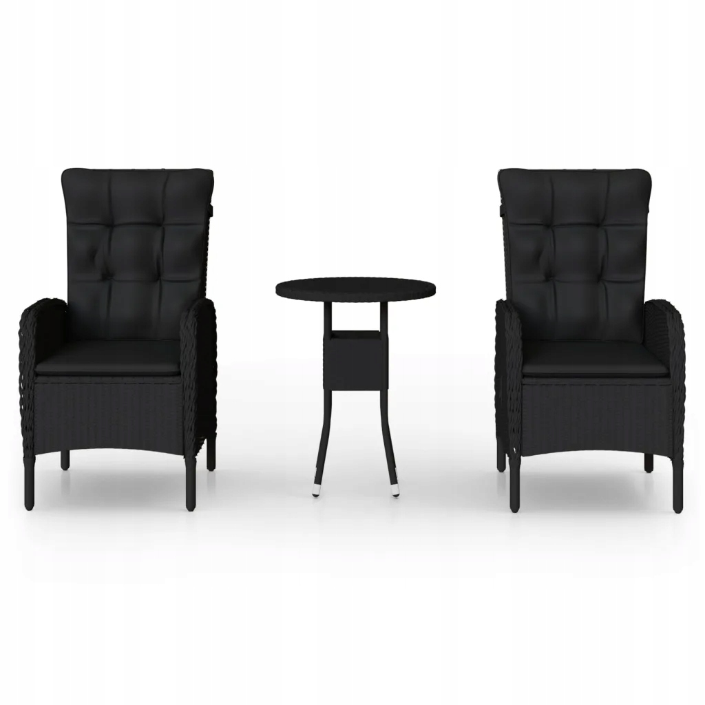 Stylový bistro set z polyratanu, černý, stůl 60x75 cm, židle 58x63 cm