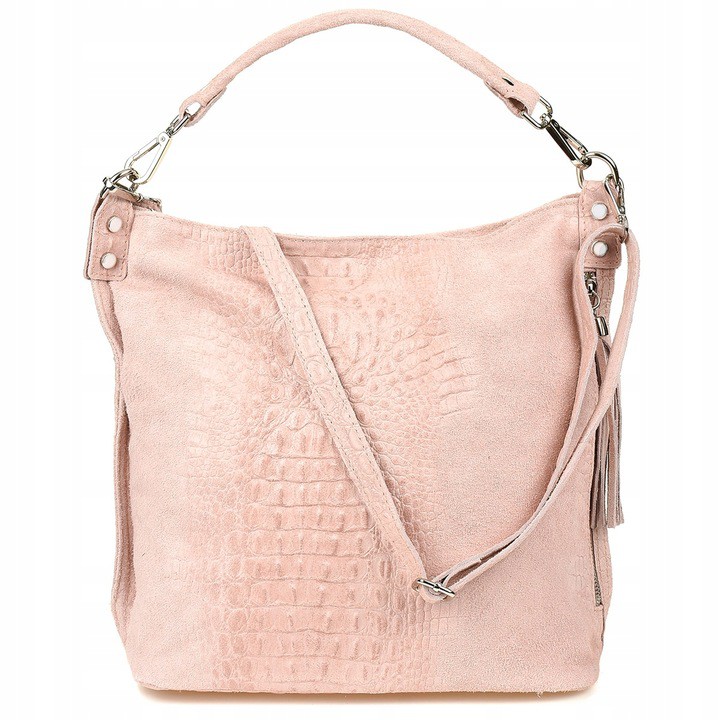 Fuchsiová kožená semišová kabelka shopper W10