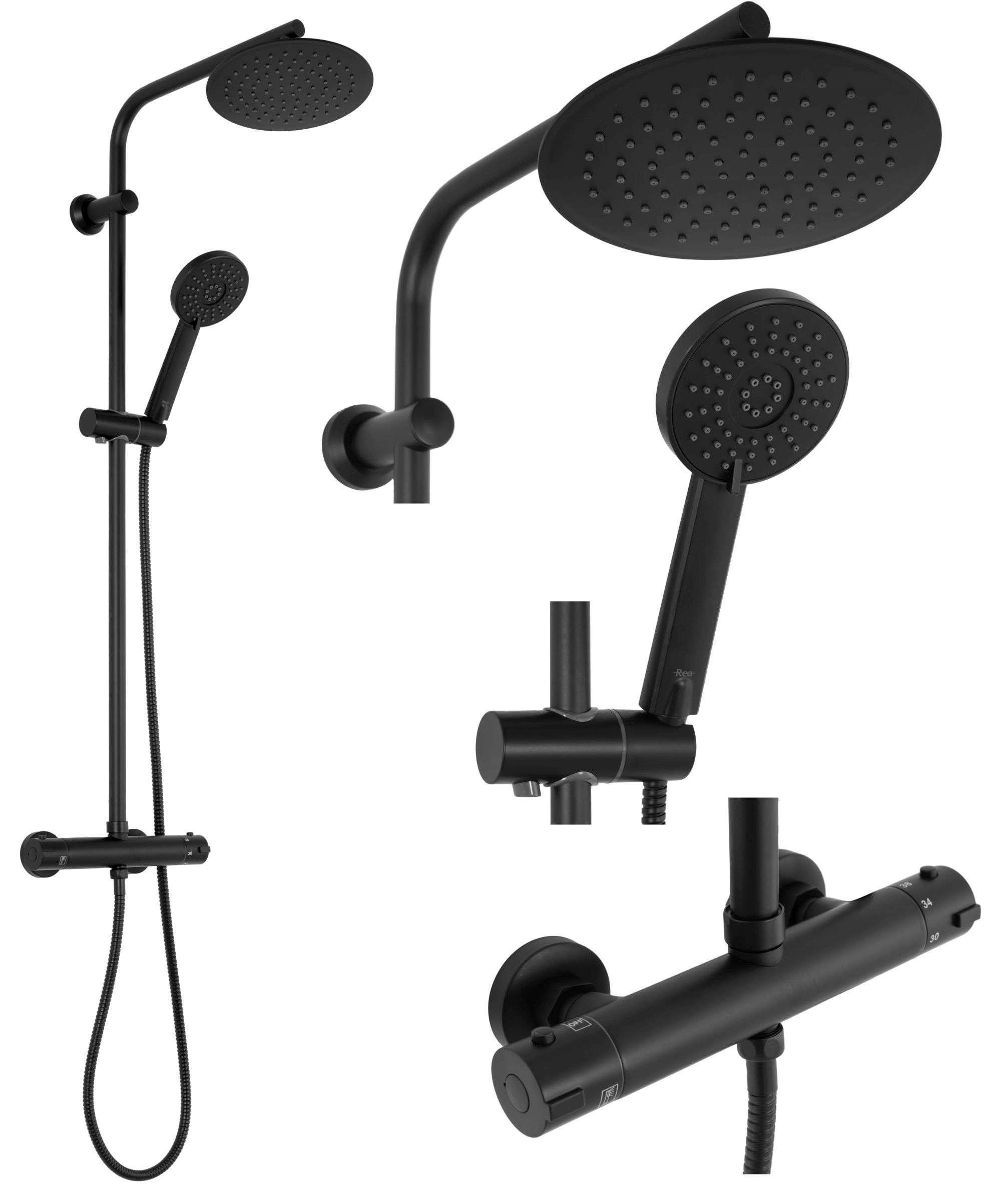 Nástenná sprchová súprava s termostatom Bliss Čierna sprchová súprava