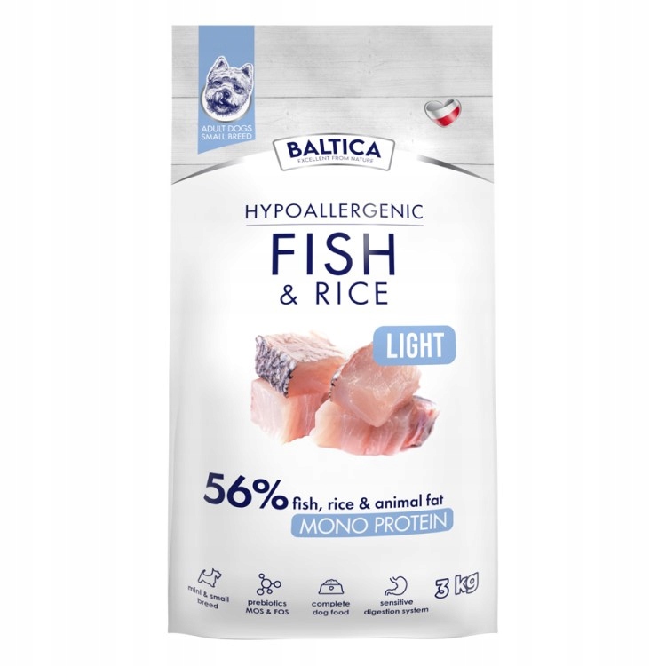 Levně Baltica Adult Light Ryba with Rice M 3kg hypoalergenní suché Krmivo pro psy