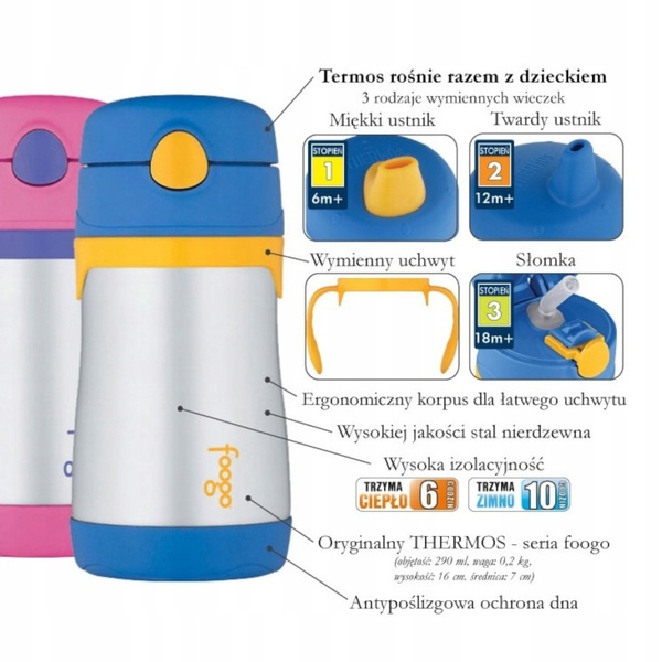 Termos niemowlęcy THERMOS Foogo 290 ml – niebieski, próżniowy Model 110070