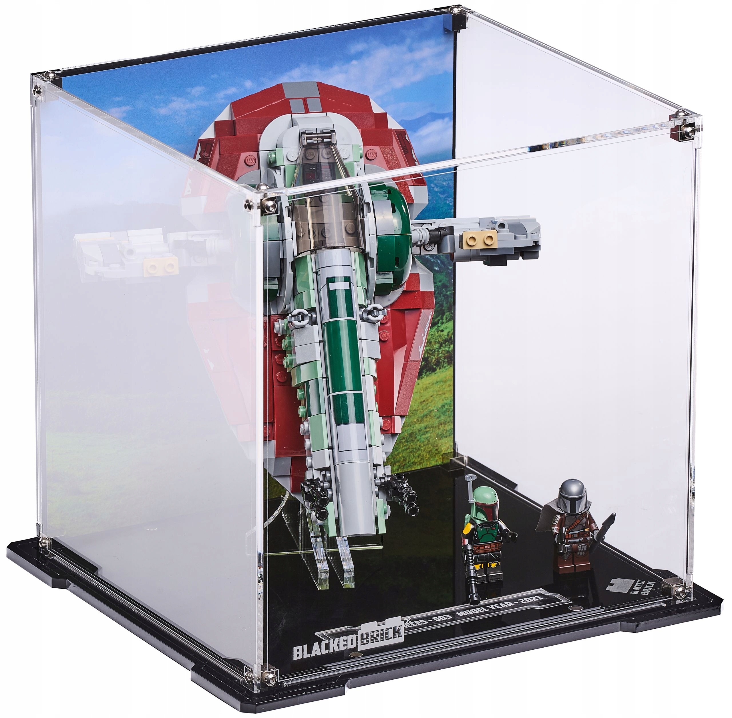 Vitrína s pozadím Blacked Brick pre Lego Star Wars 75312 Námorná Loď Boby Fetta