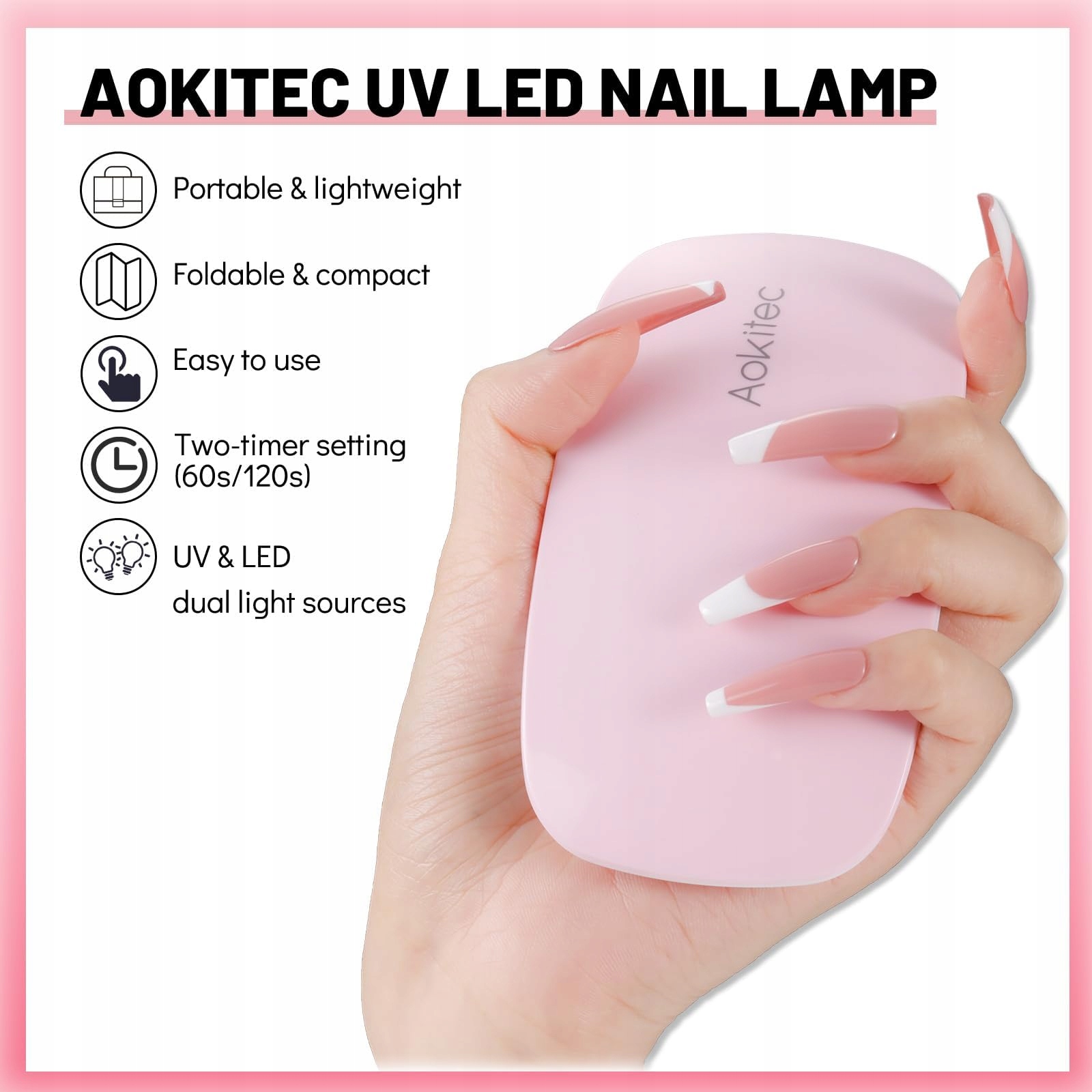 AOKITEC Mini Lampa UV LED Do Paznokci Żelowych Kompaktowa Lekka USB Różowa — miniatura 2
