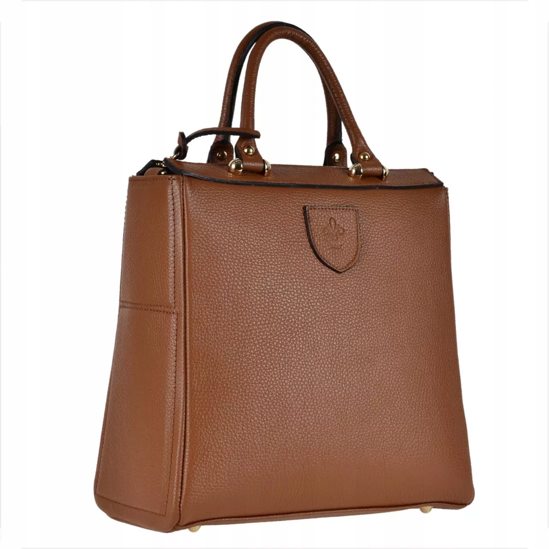 Elegancka skórzana torebka kuferek camel