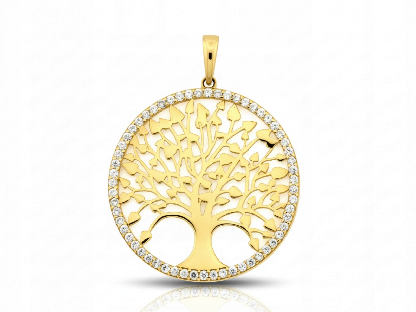 Zlatý přívěsek pro ženu 585, prolamované kolečko, stromek štěstí, zirkony