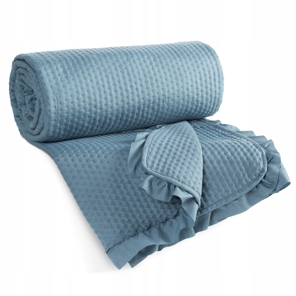 Dekorativní přehoz 220x240 s volánkem, modrý