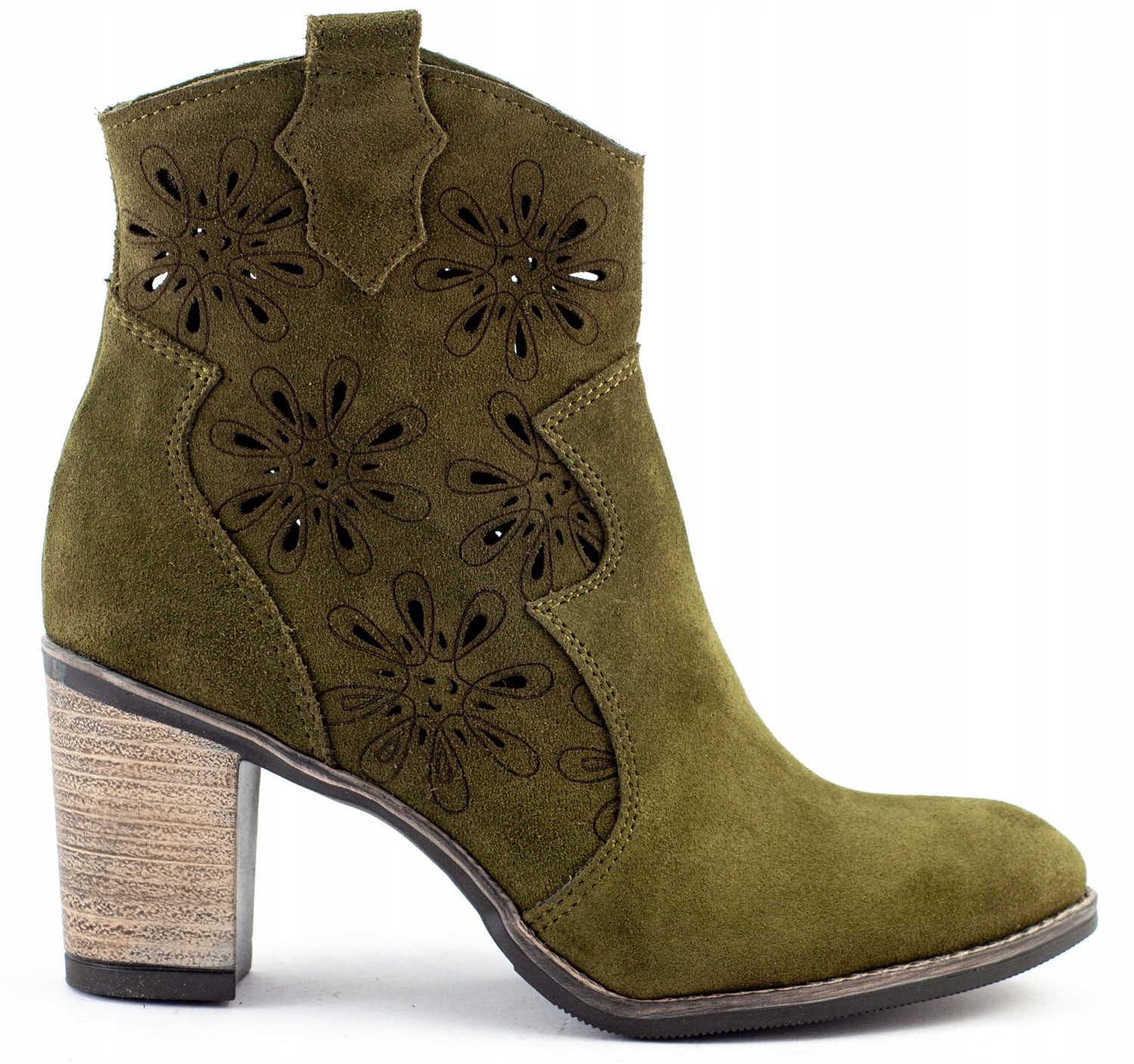 

Ażurowe Botki Na Obcasie Lena Skóra Zielony 40